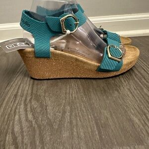 Birkenstock papillio Teal Blue Slingback Wedge Sandals Size 9